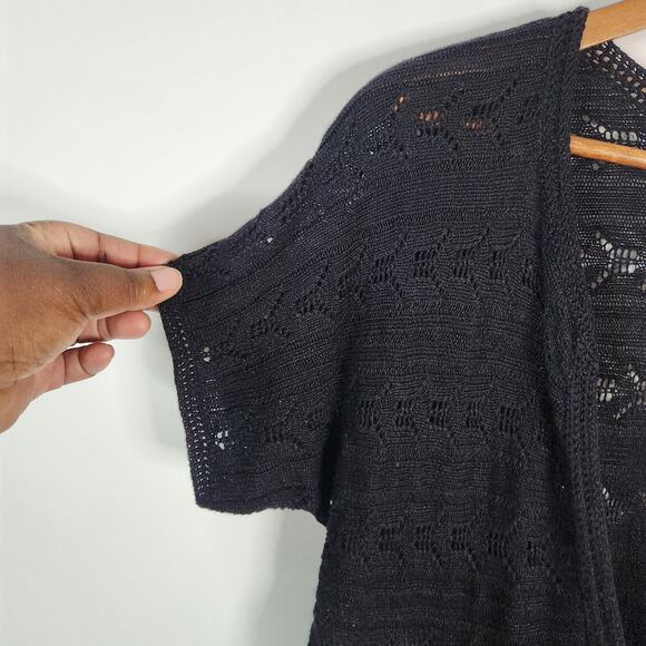 J. Jill Black Linen Blend Knit Baby Doll Cardigan Cover Up Size Medium Beach - Picture 4 of 10